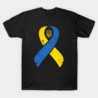 Ukraine Ribbon Ukrainian Pride Love and Unity Distressed Design T-Shirt